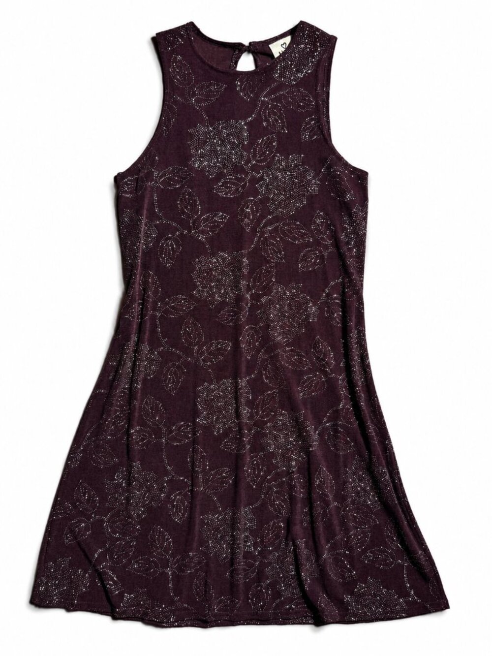 JALATE Women's Medium Plum Purple Glitter Floral A-Line Mini Dress